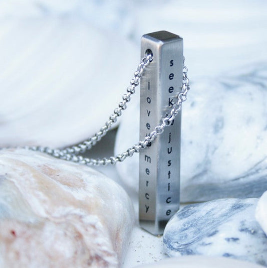 Seek Justice Necklace: Seek Justice. Love Mercy. Walk Humbly.