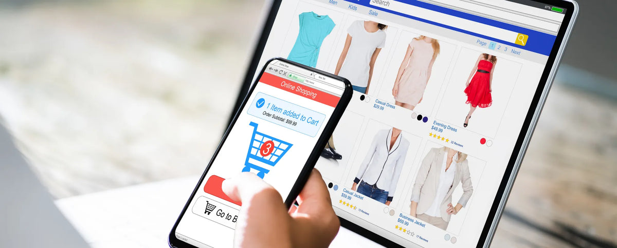 person shopping online through their phone and laptop reposted by Made for Freedom