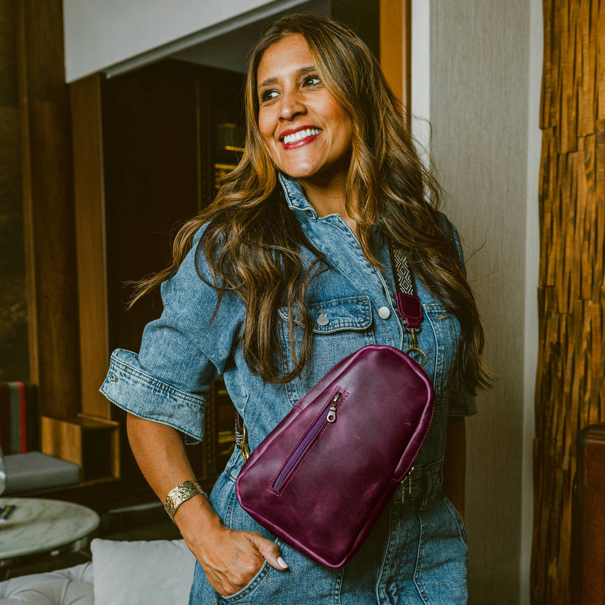 Sling Crossbody Backpack in Mulberry