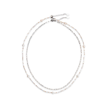 Garden of Eden - Neutral Beaded Necklace and Chain Set