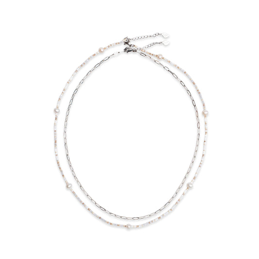 Garden of Eden - Neutral Beaded Necklace and Chain Set