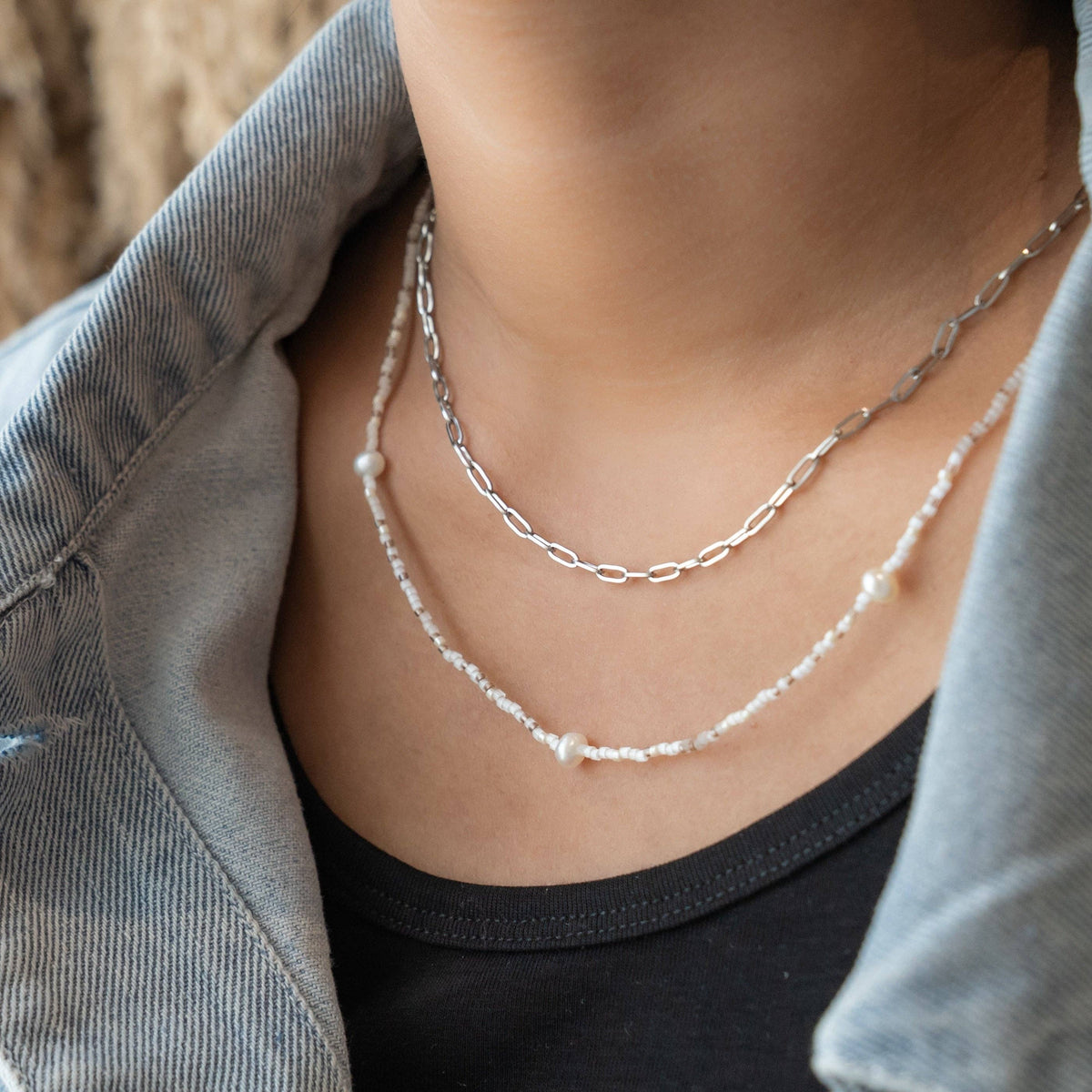 Garden of Eden - Neutral Beaded Necklace and Chain Set