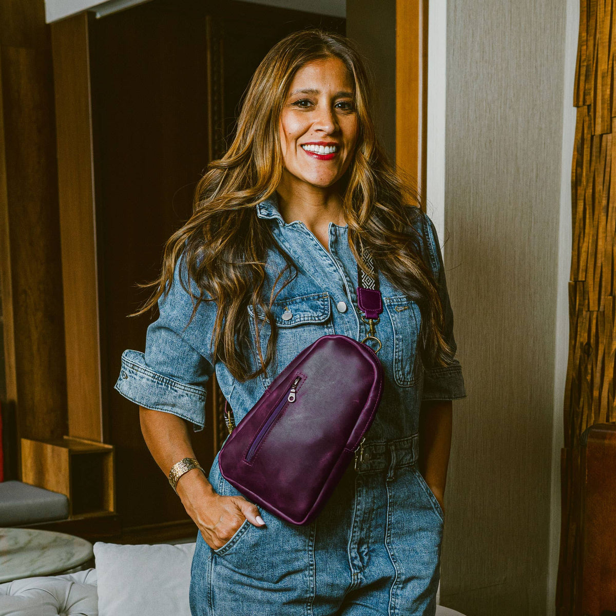 Sling Crossbody Backpack in Mulberry