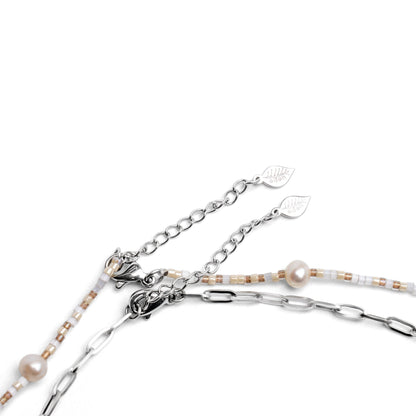 Garden of Eden - Neutral Beaded Necklace and Chain Set