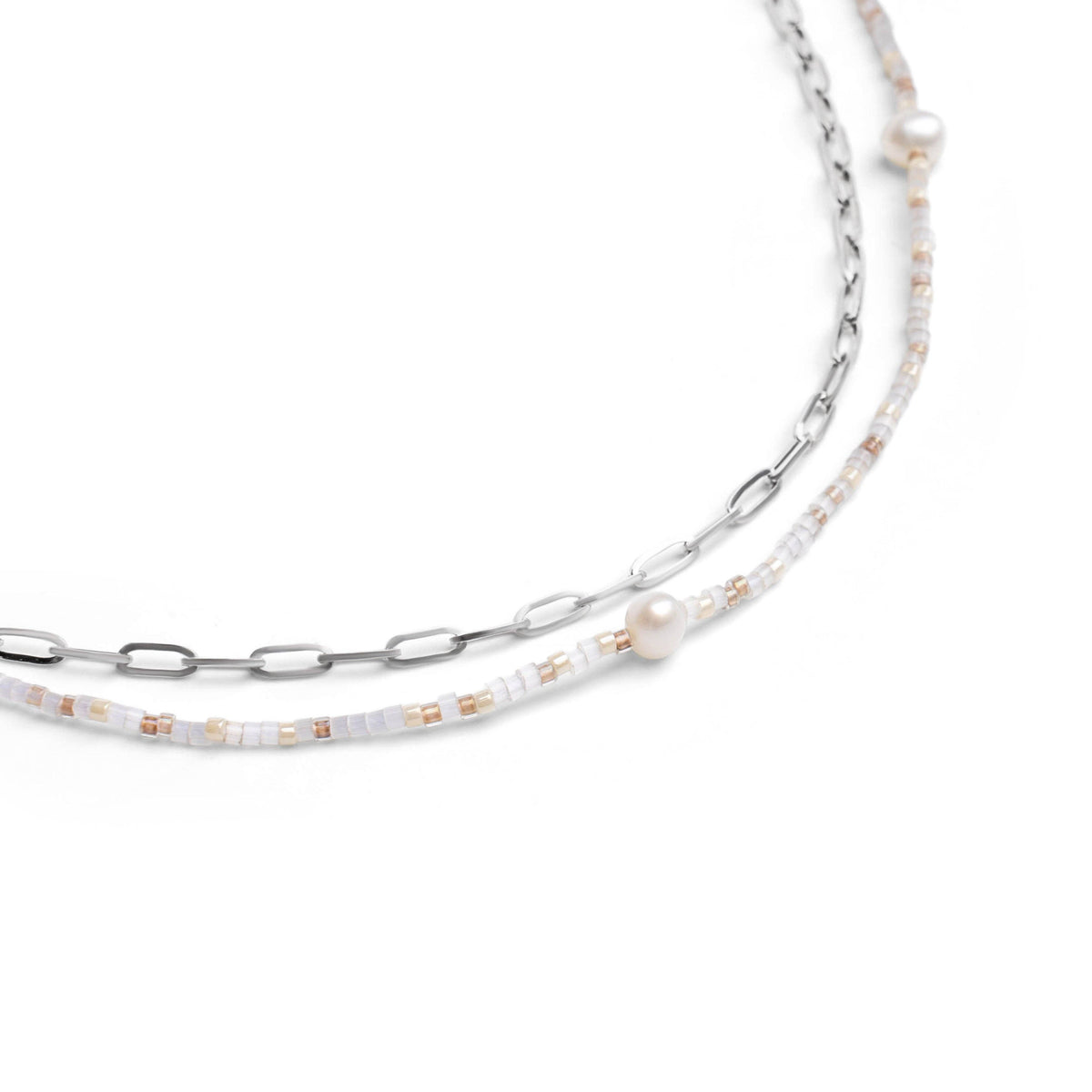 Garden of Eden - Neutral Beaded Necklace and Chain Set