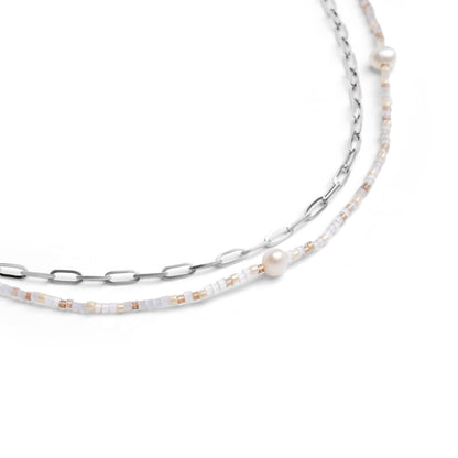 Garden of Eden - Neutral Beaded Necklace and Chain Set