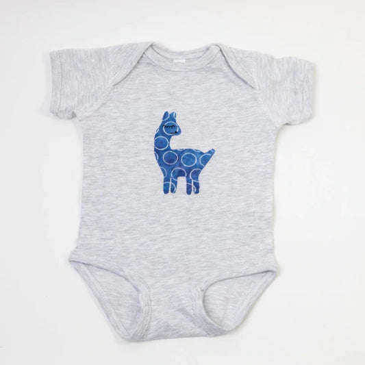 llama on gray baby onesie