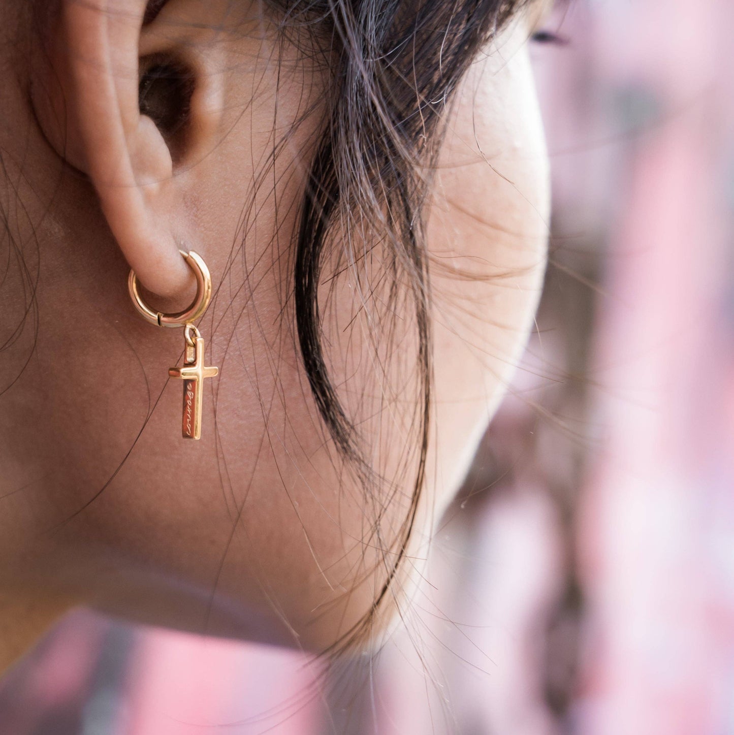 Courageous Cross Huggie Earrings