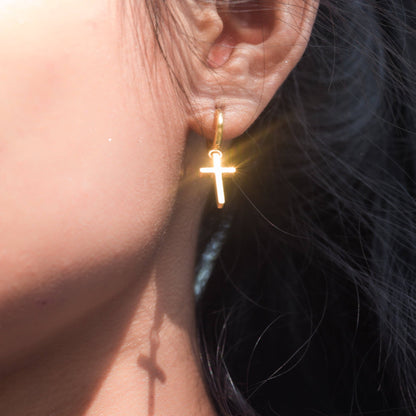 Courageous Cross Huggie Earrings