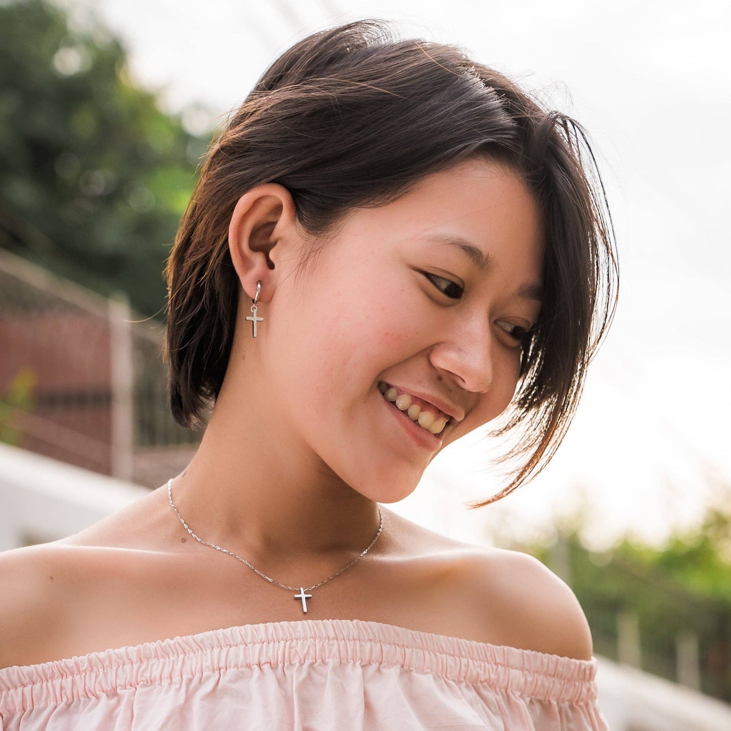Courageous Cross Huggie Earrings