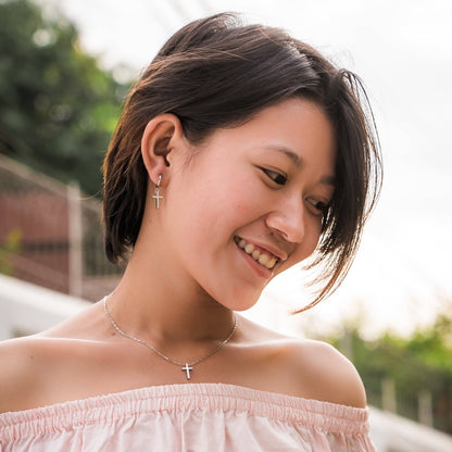 Courageous Cross Huggie Earrings