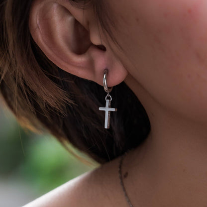 Courageous Cross Huggie Earrings