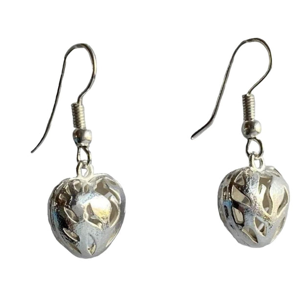 Devoted love  silver dangling heart earrings