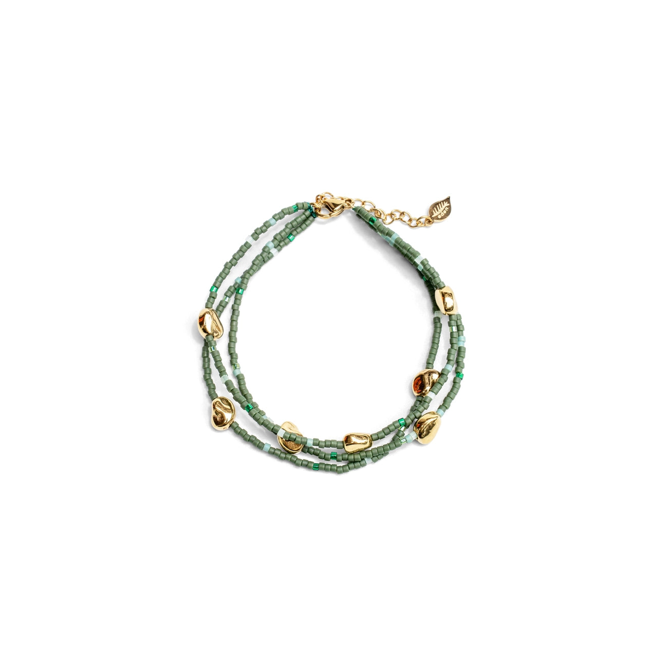 Garden of Eden - Green Glass Beaded Gold Layered Bracelet