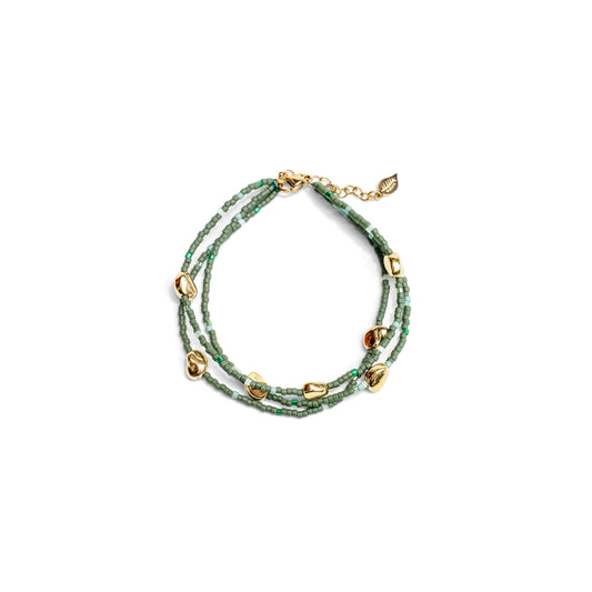Garden of Eden - Green Glass Beaded Gold Layered Bracelet