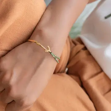 Grounded Hope - Green Beaded Half-Cuff Gold Bracelet