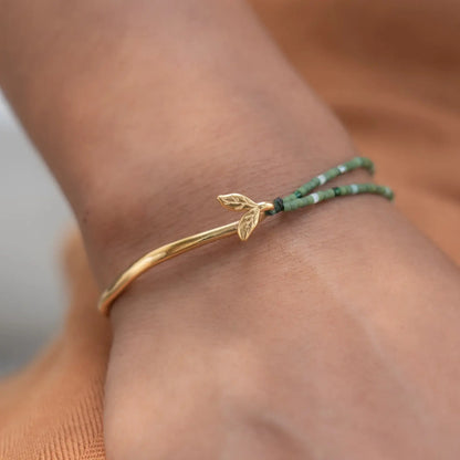 Grounded Hope - Green Beaded Half-Cuff Gold Bracelet