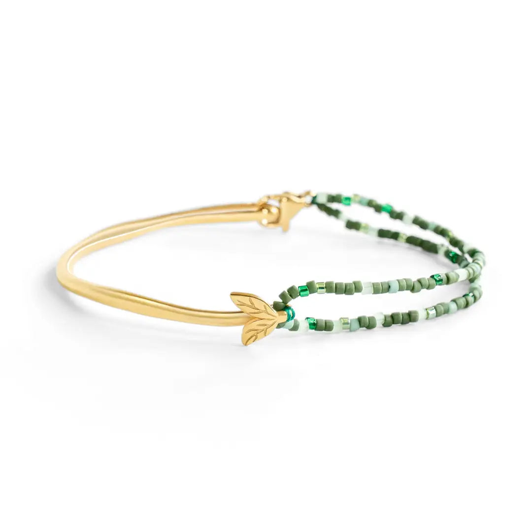 Grounded Hope - Green Beaded Half-Cuff Gold Bracelet