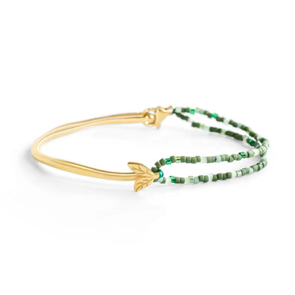 Grounded Hope - Green Beaded Half-Cuff Gold Bracelet