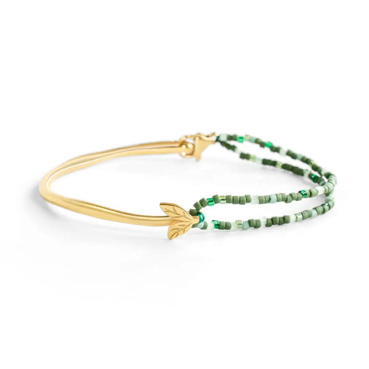 Grounded Hope - Green Beaded Half-Cuff Gold Bracelet