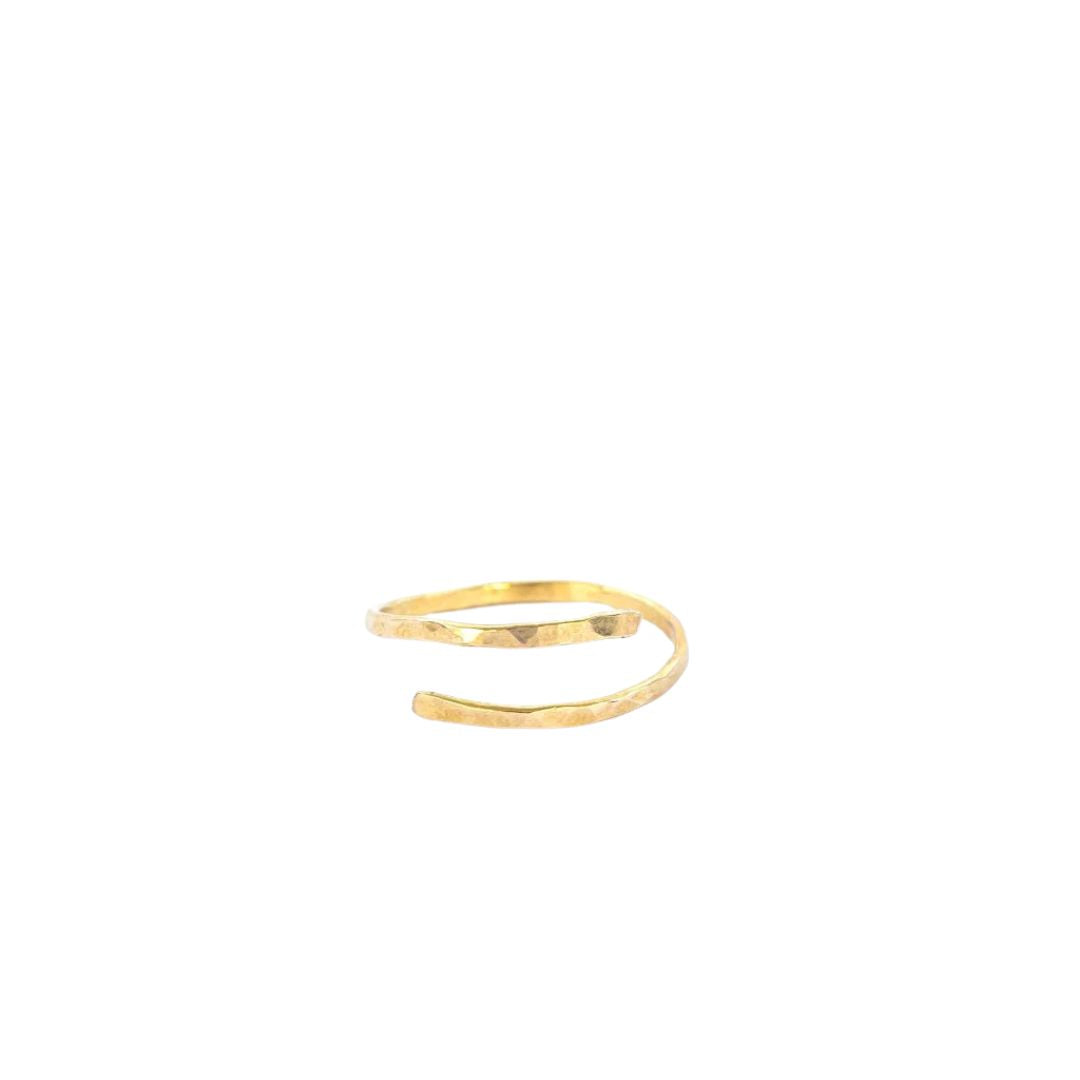 hand-hammered wrap ring in brass