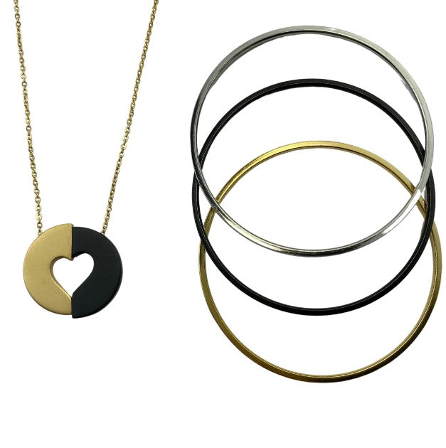 Hannah Tri Tone Bracelet with Committed Heart Necklace