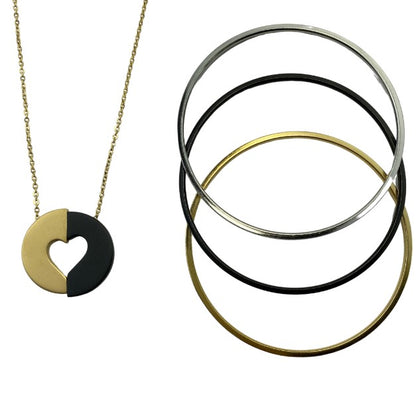 Hannah Tri Tone Bracelet with Committed Heart Necklace