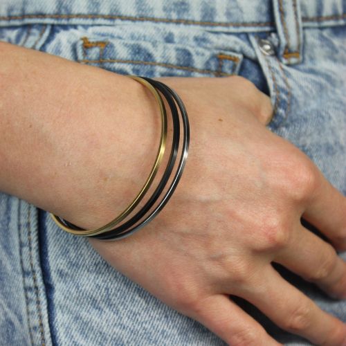 Hannah Tri Tone Bracelet 18k gold plated steel and black plated bracelets