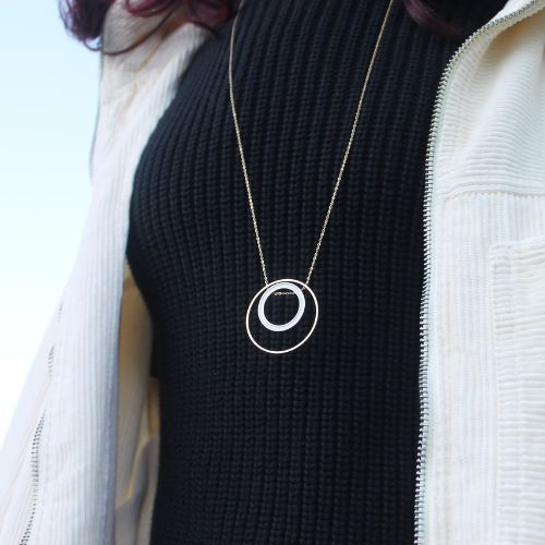 Silver and 18ct Gold Two Tone Circle Pendant Necklace - Tomfoolery London