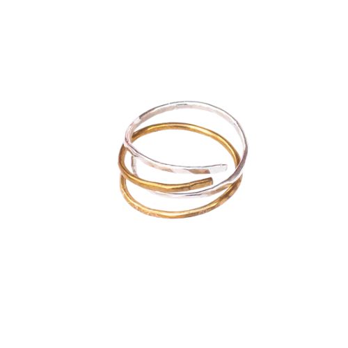 hand-hammered wrap ring in sterling silver or brass