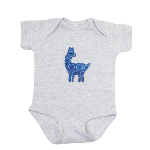 llama on gray baby onesie