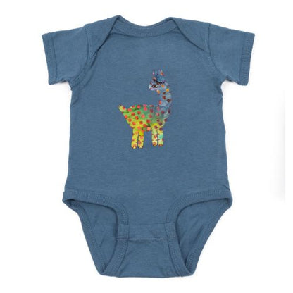 llama fiesta on blue baby onesie