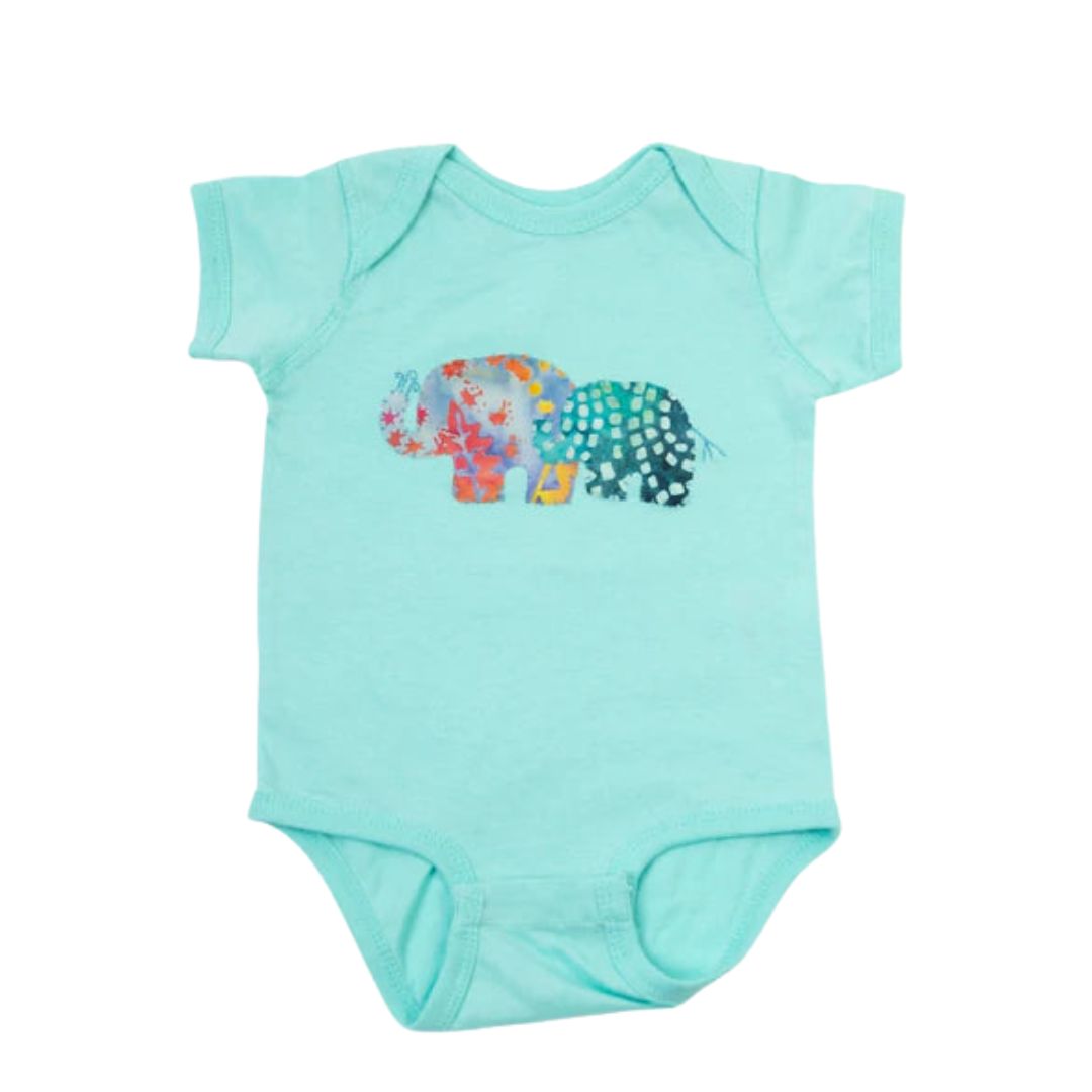 elephant on mint baby onesie