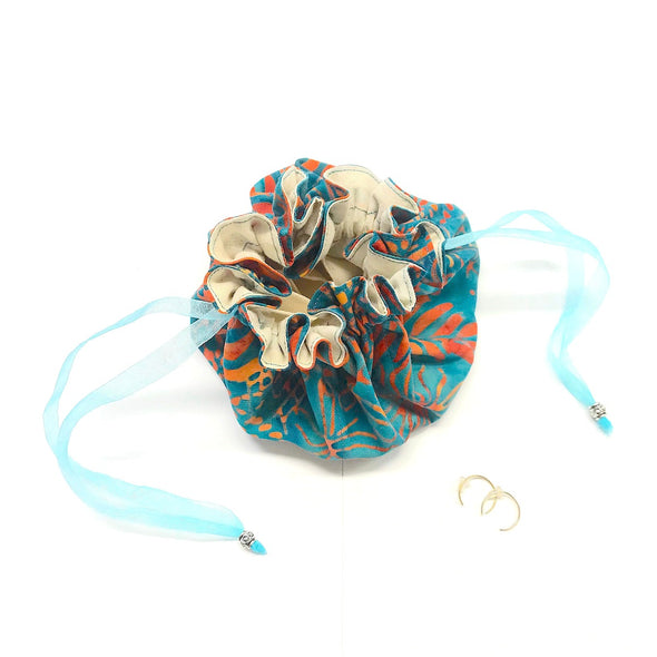 teal foliage jewelry bag