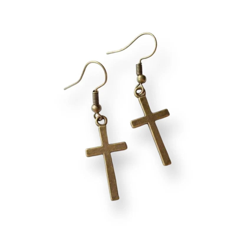 bronze cross earrings