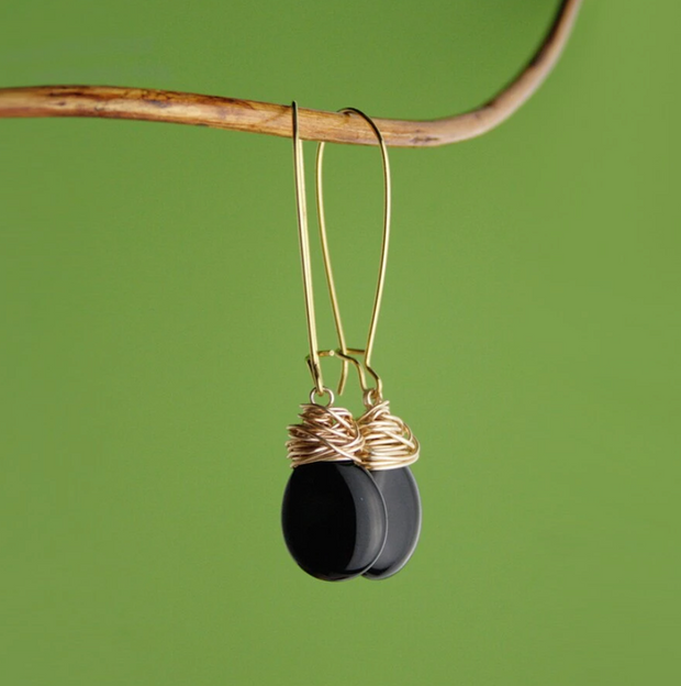 Teardrop Earrings Gold and Black Onyx