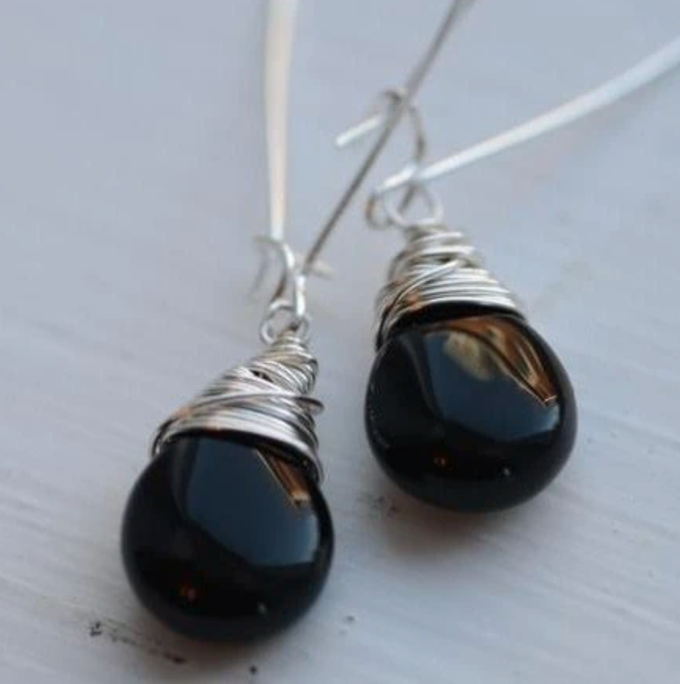 Teardrop Earrings Black Onyx And Silver 