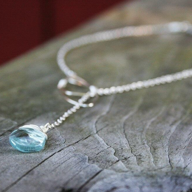 Lariat Necklace - Silver And Aqua Quartz