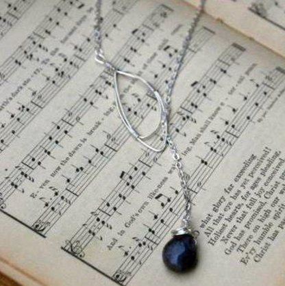 Lariat Necklace - Silver And Black Onyx