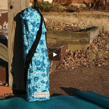 Yoga Mat Bag in Blue Floral Scroll Print