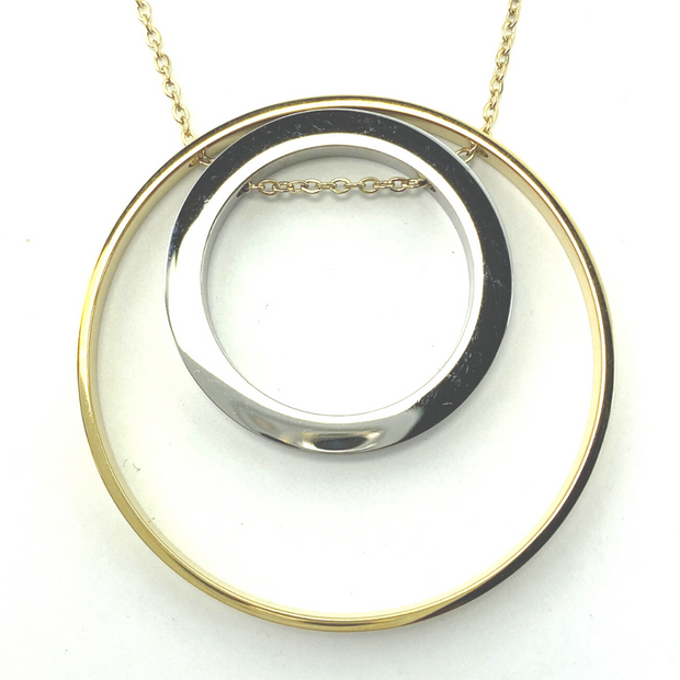 Two Tone Dainty Circle Necklace, Handmade Ten Circles Hammered Pendant,  Mixed Metal Two Tone Jewelry, Delicate Necklace - Etsy